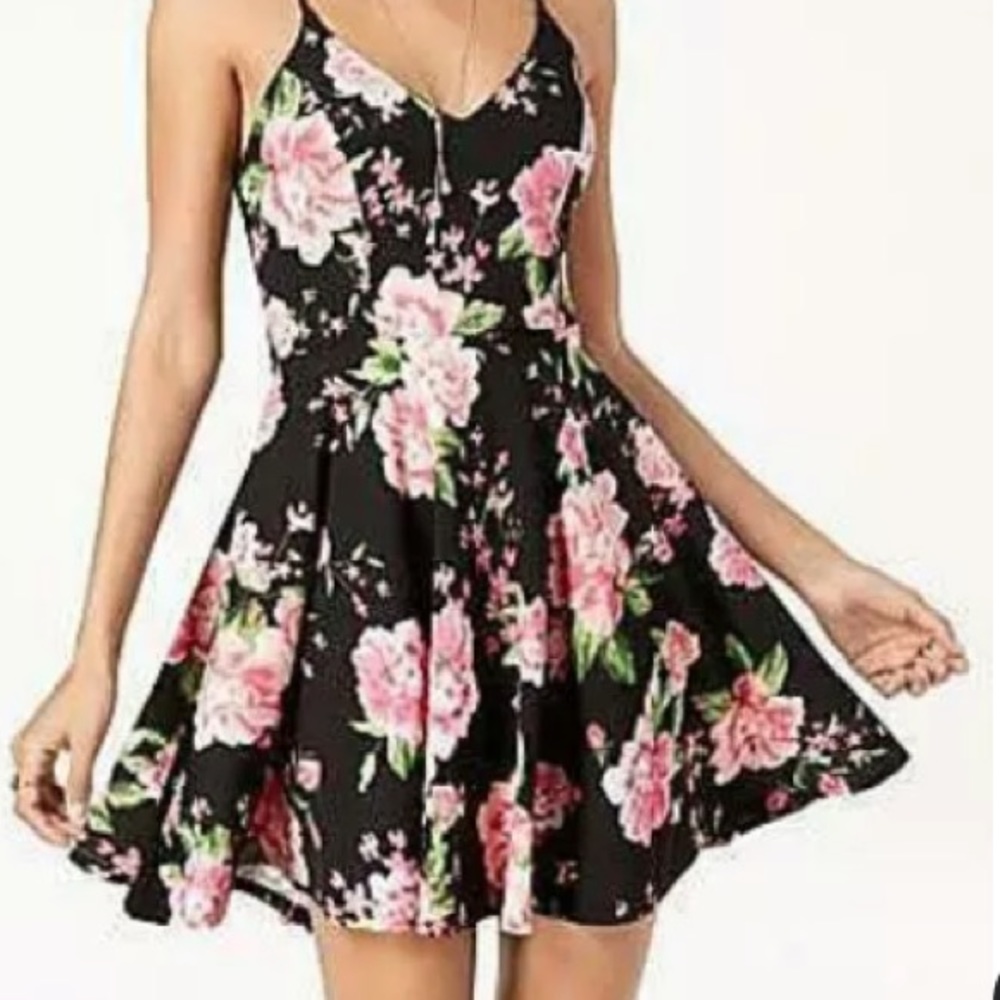 Floral Pink & Black Short Homecoming Dress